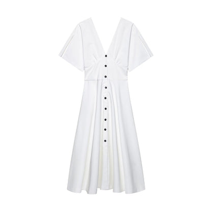 Women's Fashionable Temperament Button Decoration Midi Long Skirts