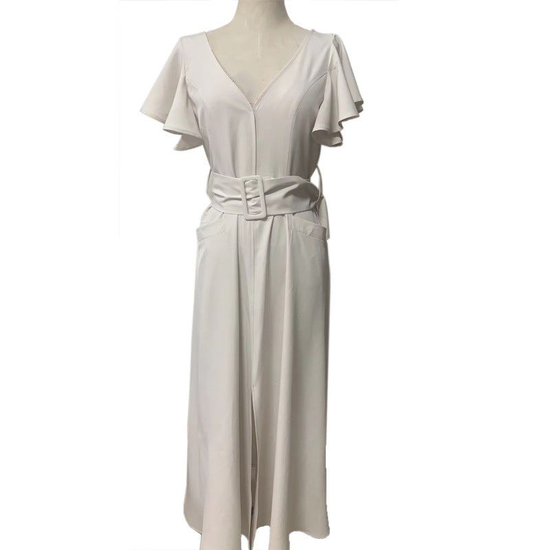 Dress Solid Color Ruffle Sleeve Temperament Dresses
