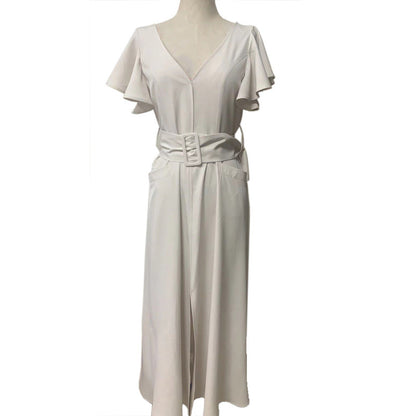 Dress Solid Color Ruffle Sleeve Temperament Dresses
