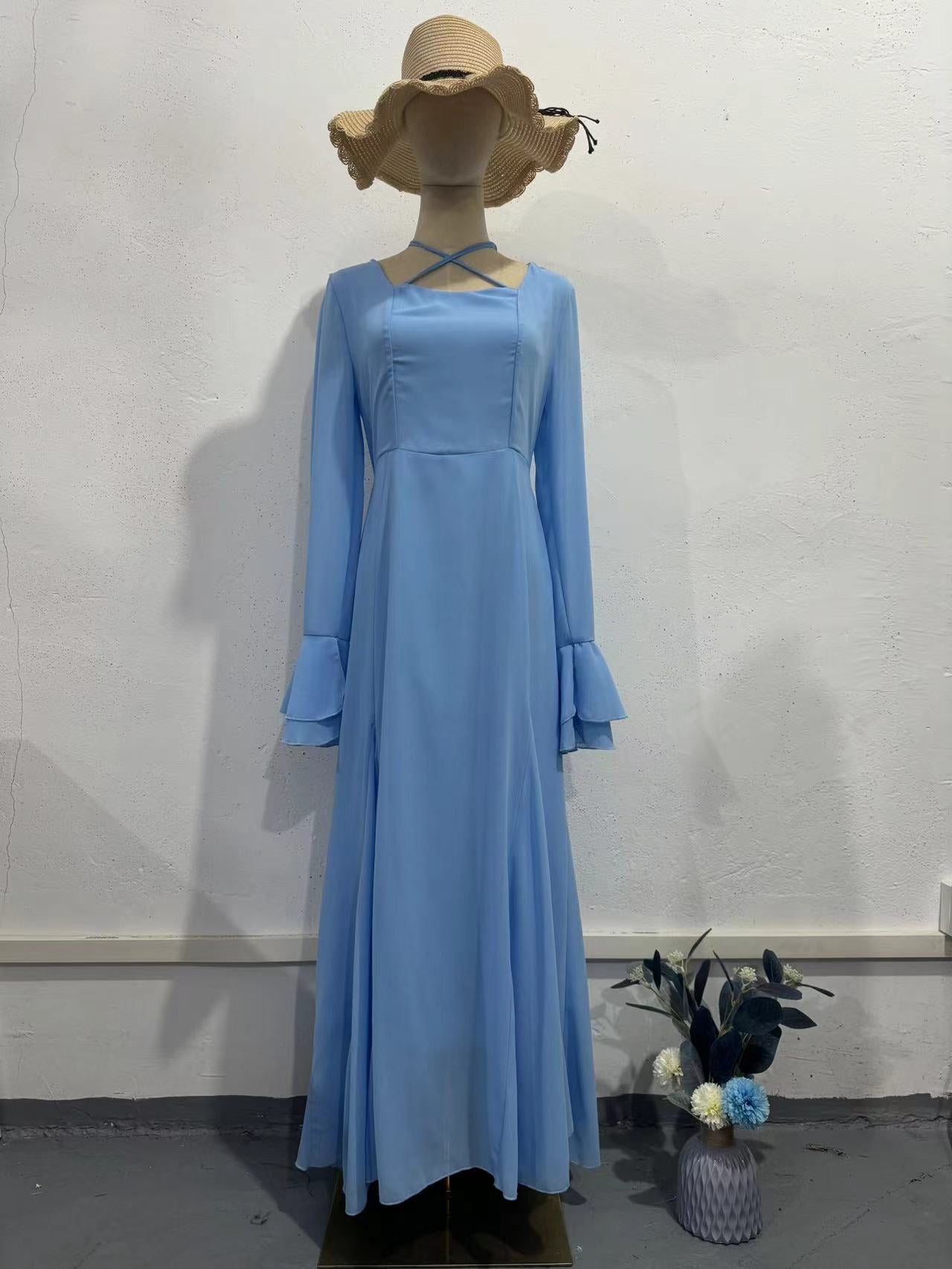 Gentle Chiffon Ruffled Elegant Tied Slim Dresses