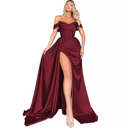 High Slit Sexy Host Slimming Party Wedding Dresses