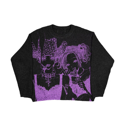 Women's Fashion American Dark Style Round Neck Anime Sweaters