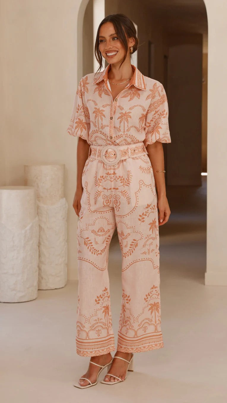 Casual Temperament Linen Sleeve Belt Slimming Suits