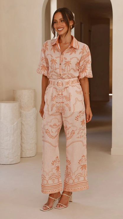 Casual Temperament Linen Sleeve Belt Slimming Suits