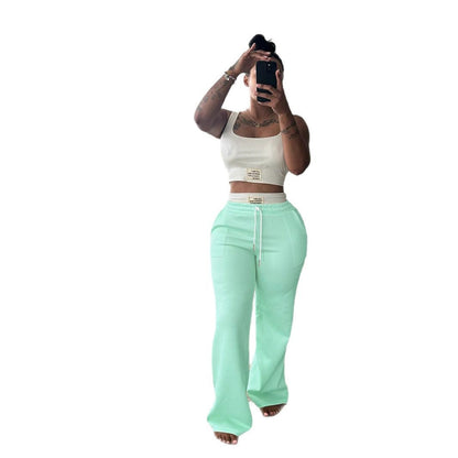Women's Design Label Sports High Waist Drawstring Suits