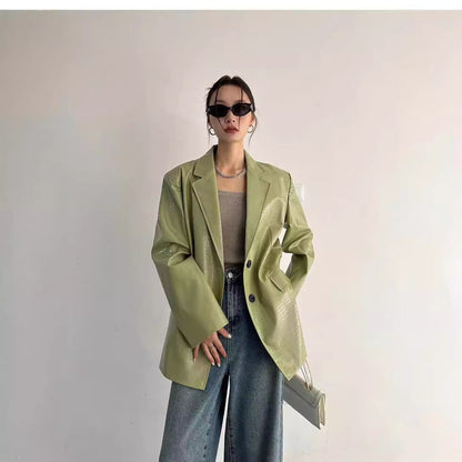 Fashion Leather Female Advanced Texture Loose Jackets