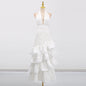 French Elegant Ruffled Long Dress Pure White Dresses