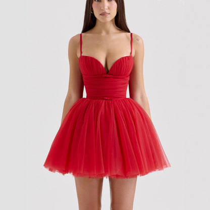 Women's Sweet Mesh Splicing Sling Princess Pettiskirt Dresses