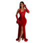 Women's Fashion Wear Pure Color Halter Split Sexy Dresses