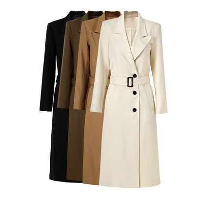 Quality Fabric Long Single-breasted Lace Up Trench Coats