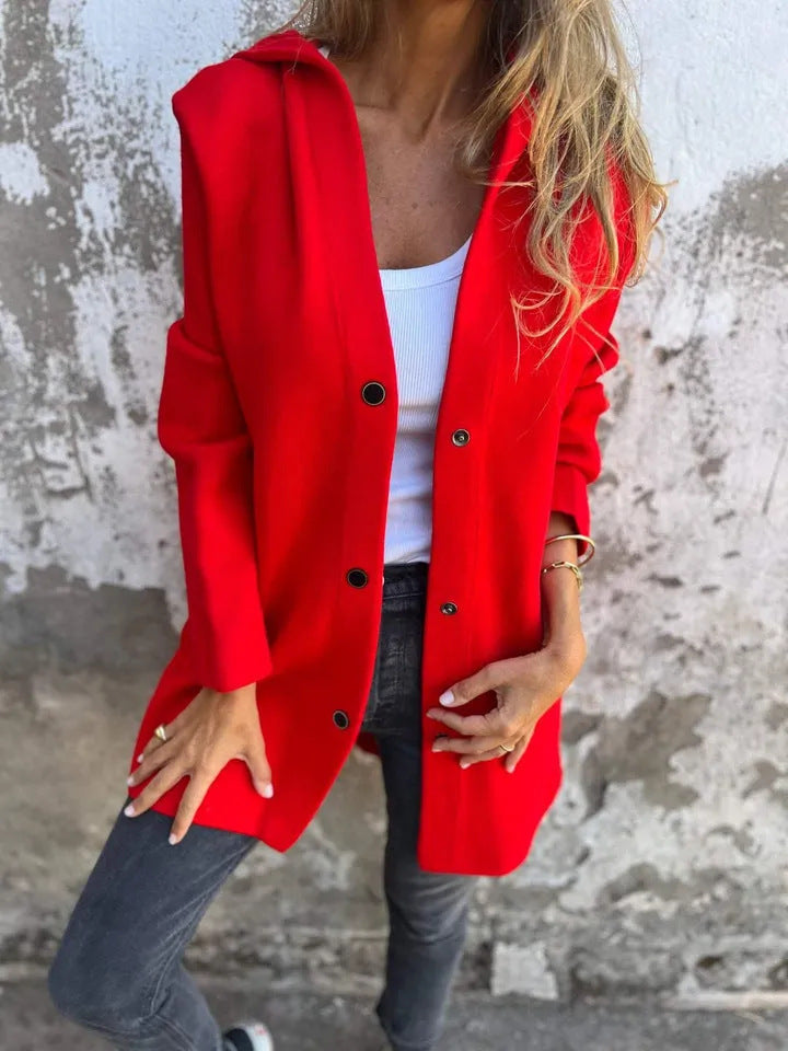 Women's Fashion Single-breasted Long Sleeve Solid Color Coats