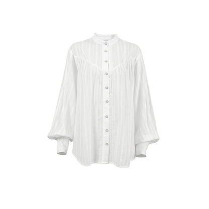 Women's Cotton Jacquard Stand Collar Shirt Loose Blouses