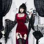 Women's Dark Lace Long-sleeved Slit Dress Sexy Dresses
