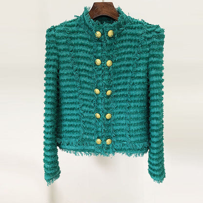 Fashion Tassel Fringe Tweed Stand Collar Coats