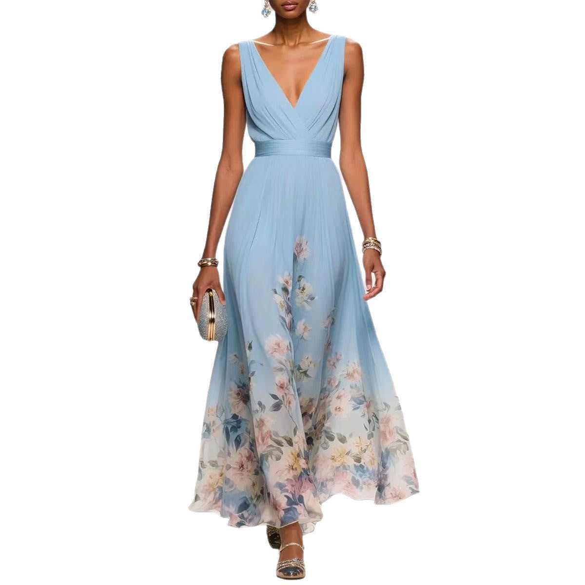 Summer Fashion Sexy Deep V Chiffon Dresses