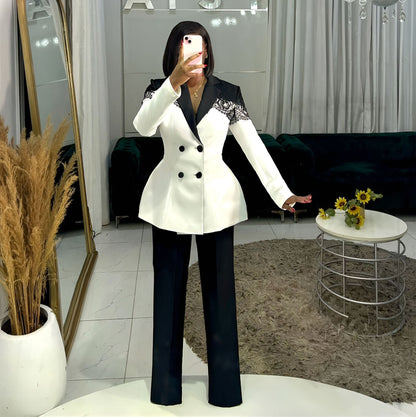 Commute Elegant Waist Slim Elastic Lace Suits
