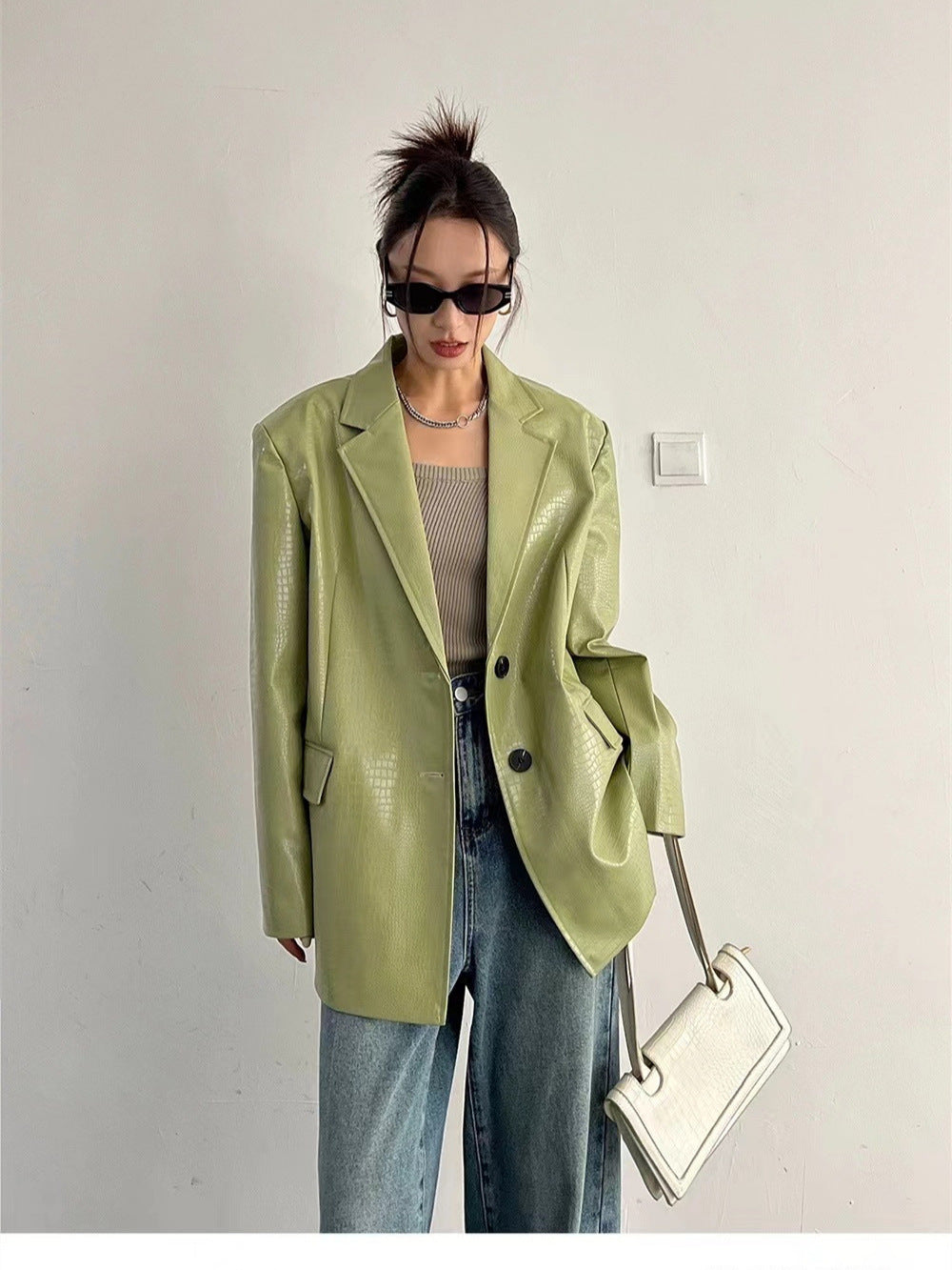 Fashion Leather Female Advanced Texture Loose Jackets