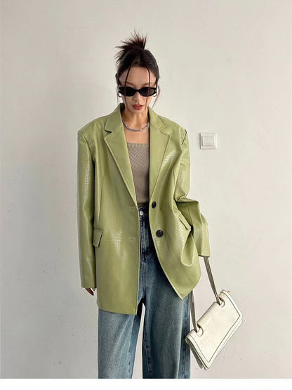 Fashion Leather Female Advanced Texture Loose Jackets