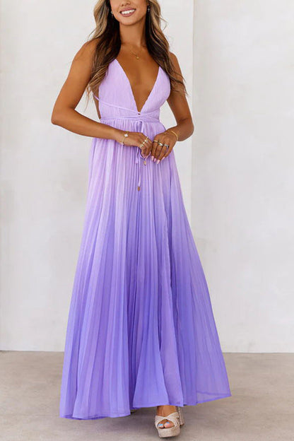 Strap Pleated Large Swing Split Vacation Dresses