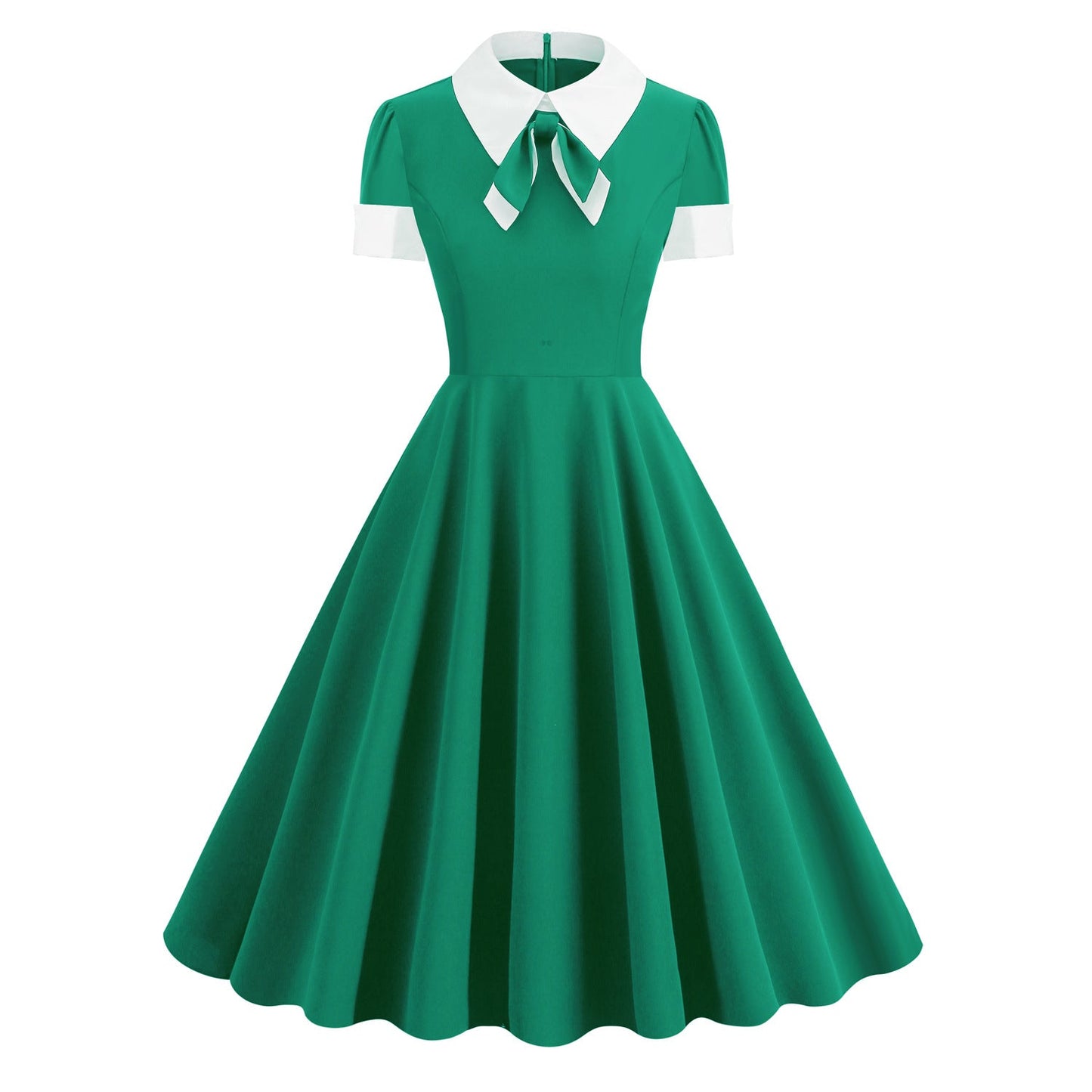 Collar Bow Contrast Color Sleeve Retro Dresses