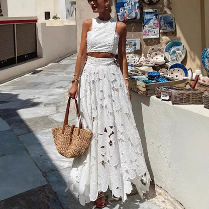 Popular Casual Lace Hollow Two-piece Set Suits