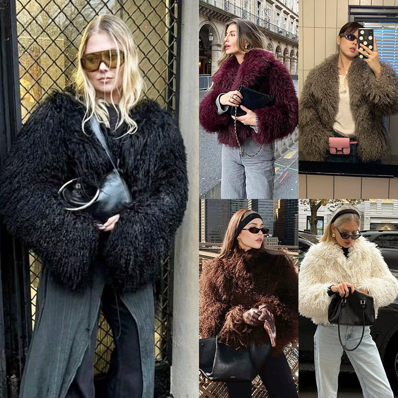Women's Fur Fashion Temperament Warm Long Sleeves Coats