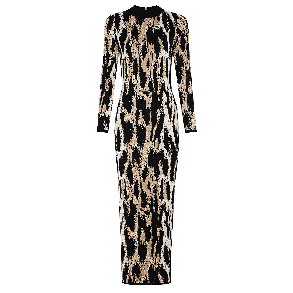 Women's Fashion Knitted Round Neck Slim Fit Slimming Leopard Dresses
