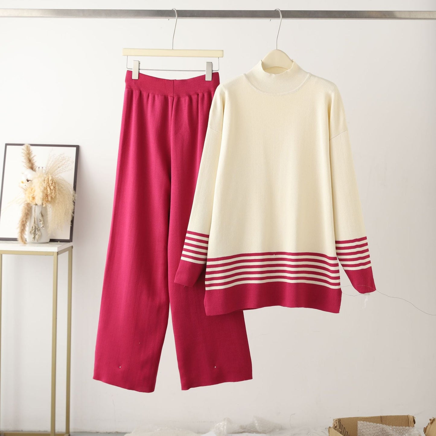 Women's Casual Fashion Set Fashionable Reducing Age Knitted Wide Suits