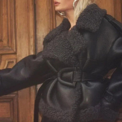 Women's Classy Creative Belt Waist Fur Jackets