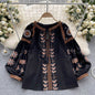 Women's Ethnic Style Design Sense Tassel Long Sleeve Loose Round Blouses
