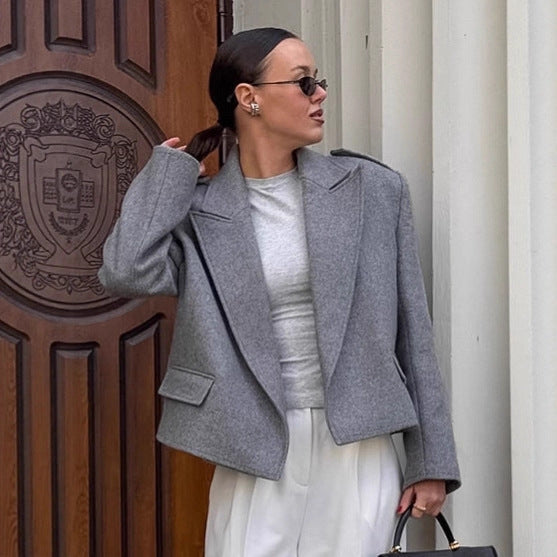 Women's Commuter Workplace Gray Autumn Design Woolen Coats