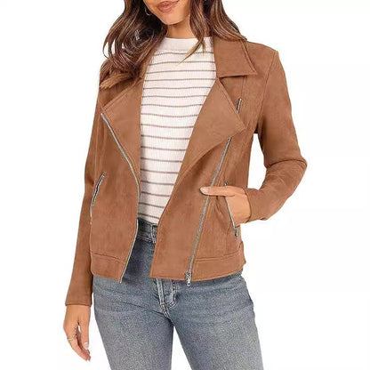 Fashion Suede Motorcycle Solid Color Zipper Shorts