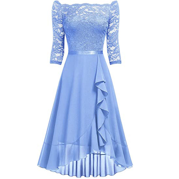 Women's Mid-length Dress Sexy Lace Chiffon Dresses