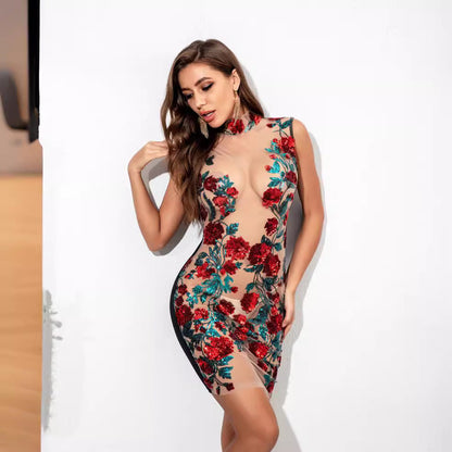 Women's Sexy Mesh Sequins Dress Nightclub Dresses