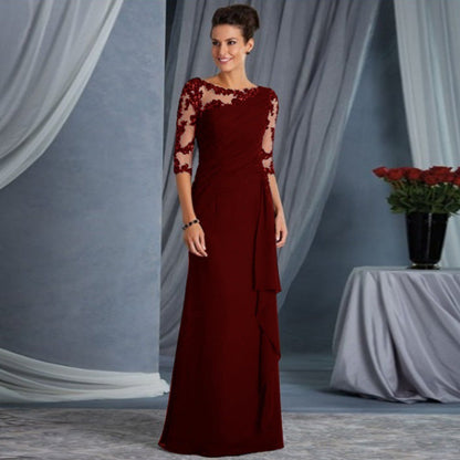 Women's Lace Round Neck Shirt With Half Sleeve Dresses