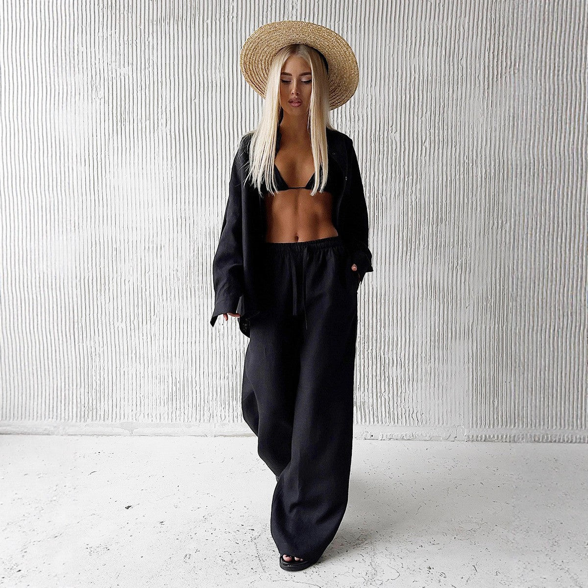 Women's Fashion Casual Loose Long-sleeved Shirt Trousers Suits