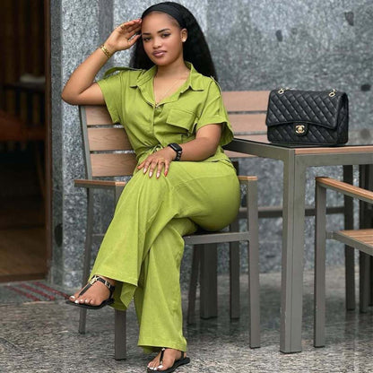 Women's African Solid Color Polo Collar Oversized Suits