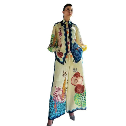 Women's Personalized Printed Puff Sleeve Vacation Casual Suits