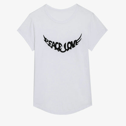 Women's French Niche Front Wings Printing Cotton Yellow White Round Blouses