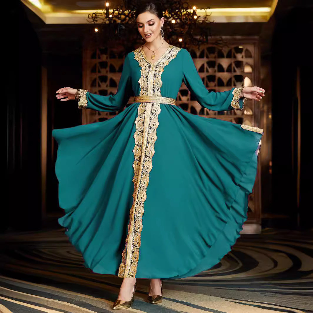 Women's Chiffon Irregular Dress Stitching Lace Saudi Clothing