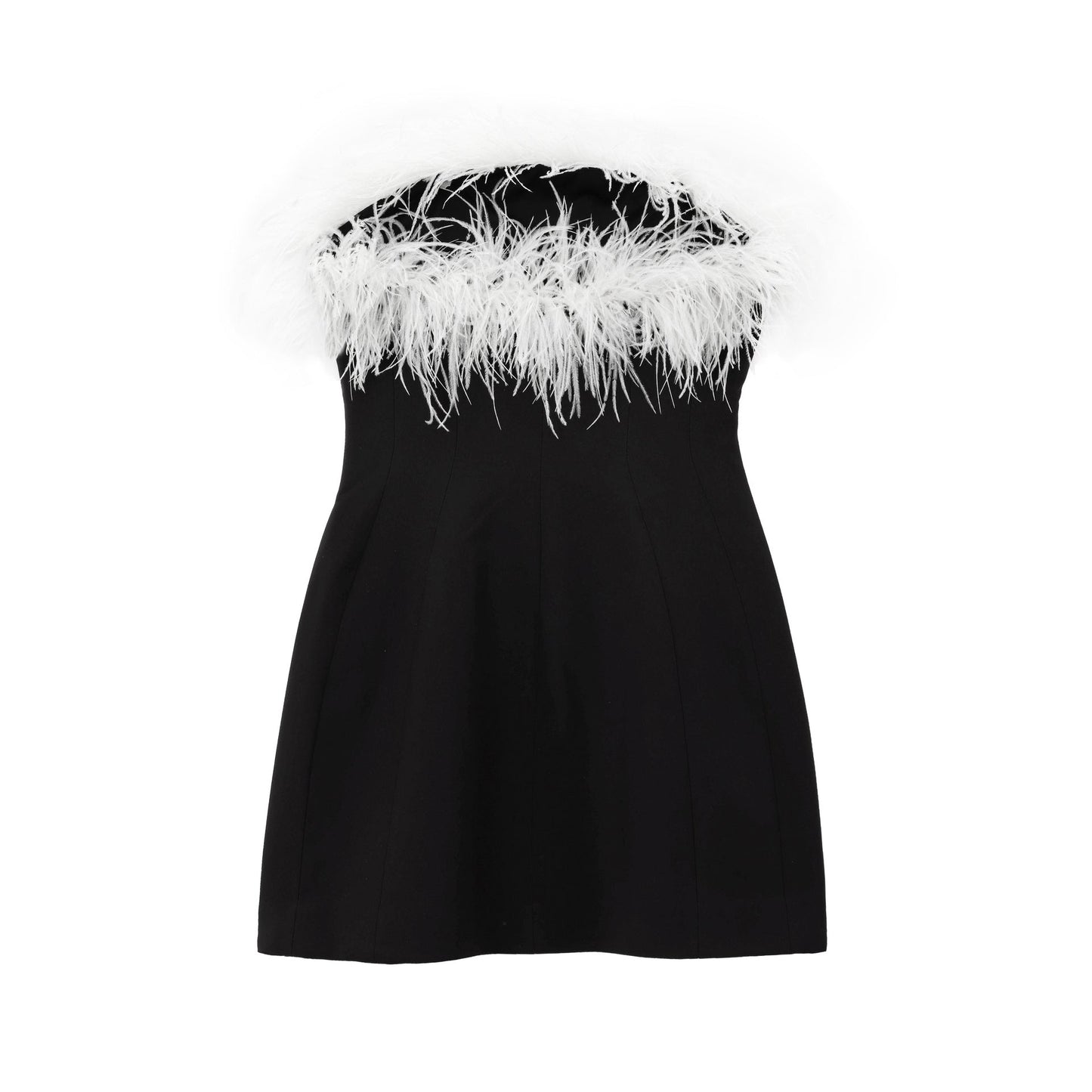 Furry Tube Dress Elastic Stitching Feather Tops