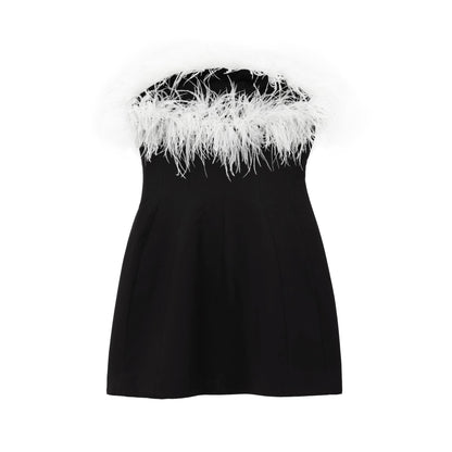 Furry Tube Dress Elastic Stitching Feather Tops