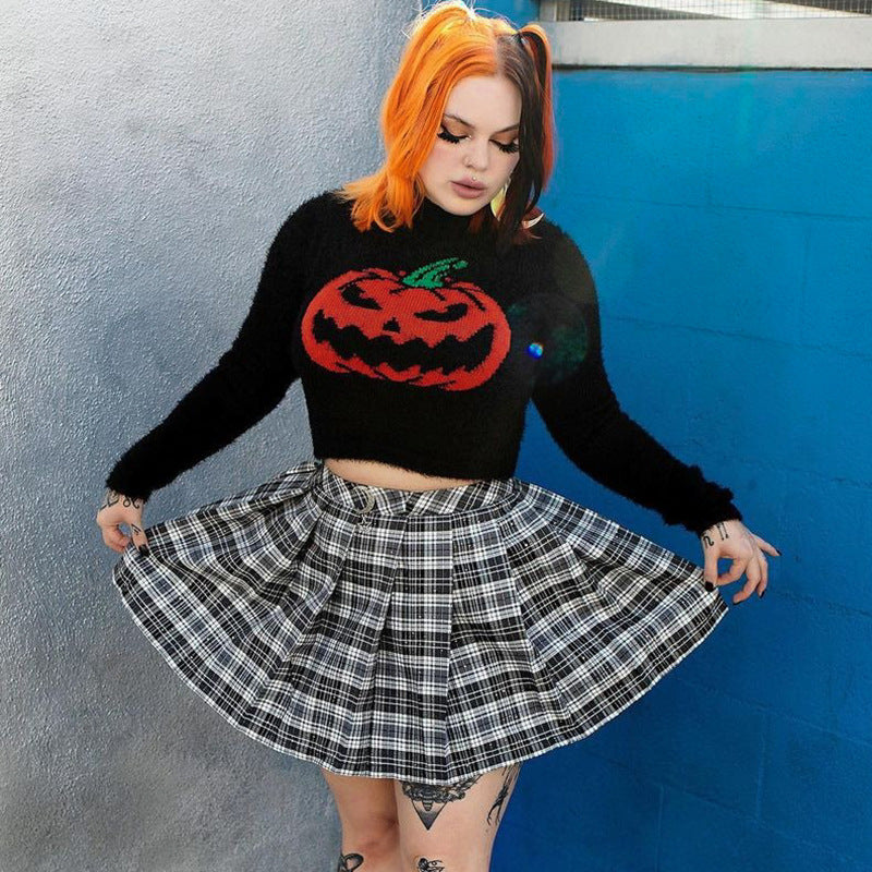 Women's Fashion Hot Halloween Pumpkin Head High Sweaters