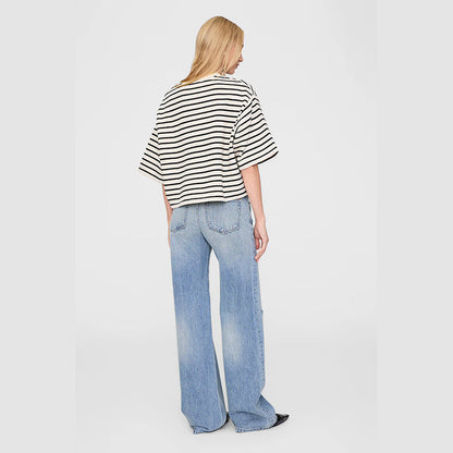 Women's American Niche Front Embroidered Framed Letter Stripes Terry Loose Blouses