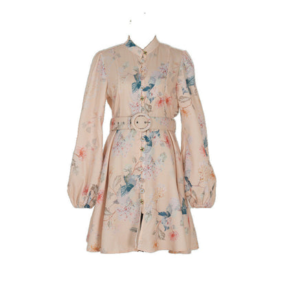 Design High Version Single-breasted Stand-up Collar Puff Sleeve Dresses