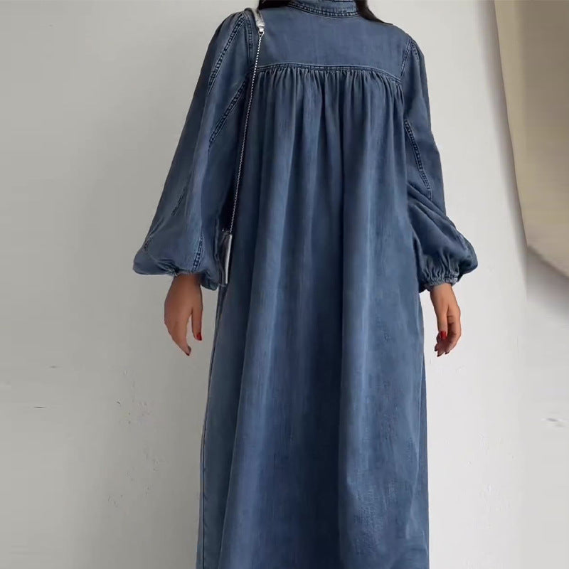 Round Neck Solid Color Loose Casual Long Dresses