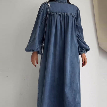 Round Neck Solid Color Loose Casual Long Dresses