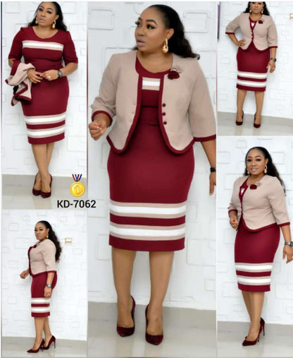 Women's African Striped Button Dress Two-piece Colors Suits