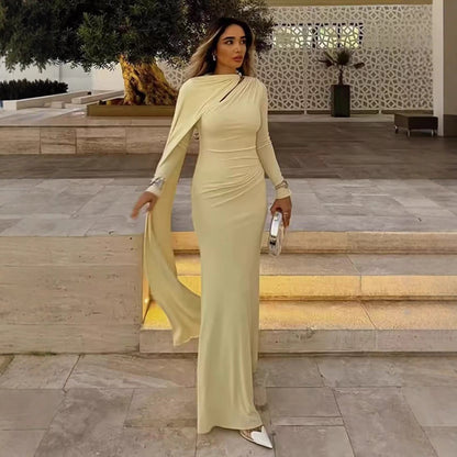 Women's Fashion Cloak Pleated Trim Slim Dress Dresses