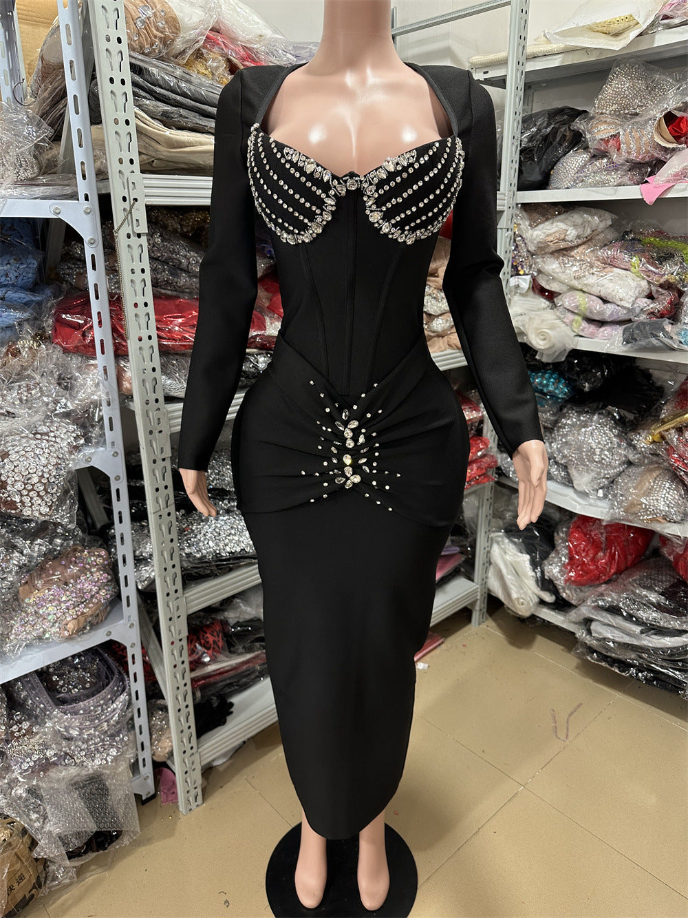 Women's Trim Tight Square Collar Slim Pleated Dresses